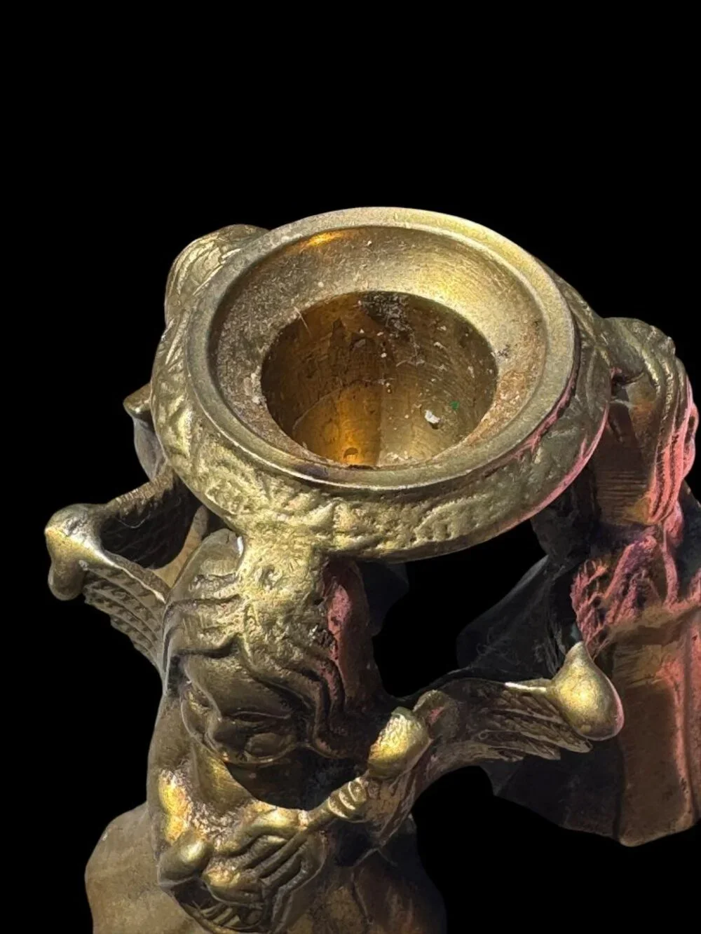 Vintage Brass Angel Trio Candle Holder 4 Inches Tall Ornate Design Rustic Cherub